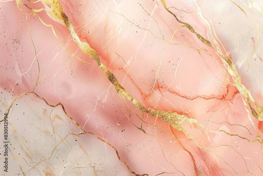 Fototapeta premium Stunning abstract design featuring elegant pink marble with shimmering gold veins, creating a luxurious and sophisticated texture.