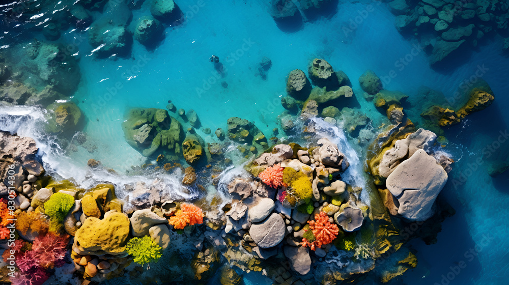 Fototapeta premium Rocky Shoreline with Clear Blue Water