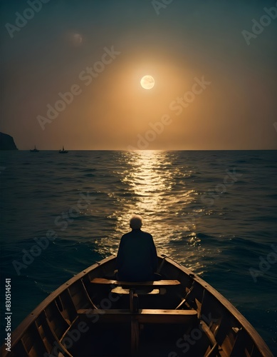 a man sitting in a boat on the water