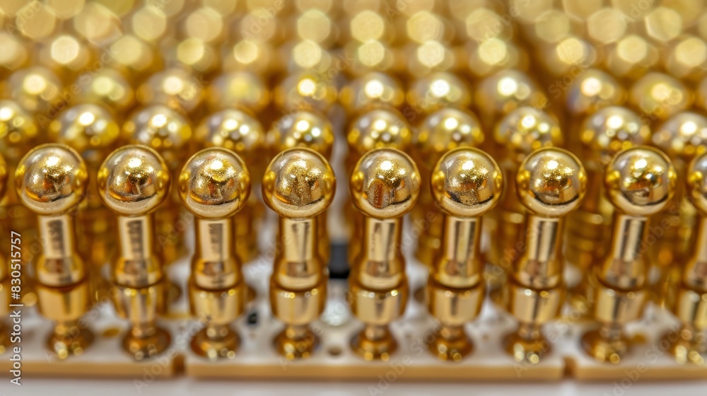 A tight shot of golden bullet casings against a white backdrop, subtly blurred gold casings in overlapping layers above A tight shot of golden bullet casings against a white backdrop, subtly blurred gold casings in overlapping layers above