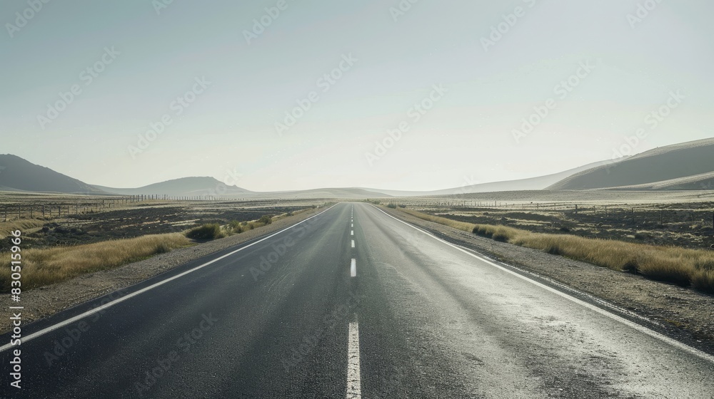 A long, empty road stretches into the horizon, flanked by rolling hills and a misty sky. The road symbolizes journey, adventure, and the open possibilities ahead. A long, empty road stretches into the horizon, flanked by rolling hills and a misty sky. The road symbolizes journey, adventure, and the open possibilities ahead.