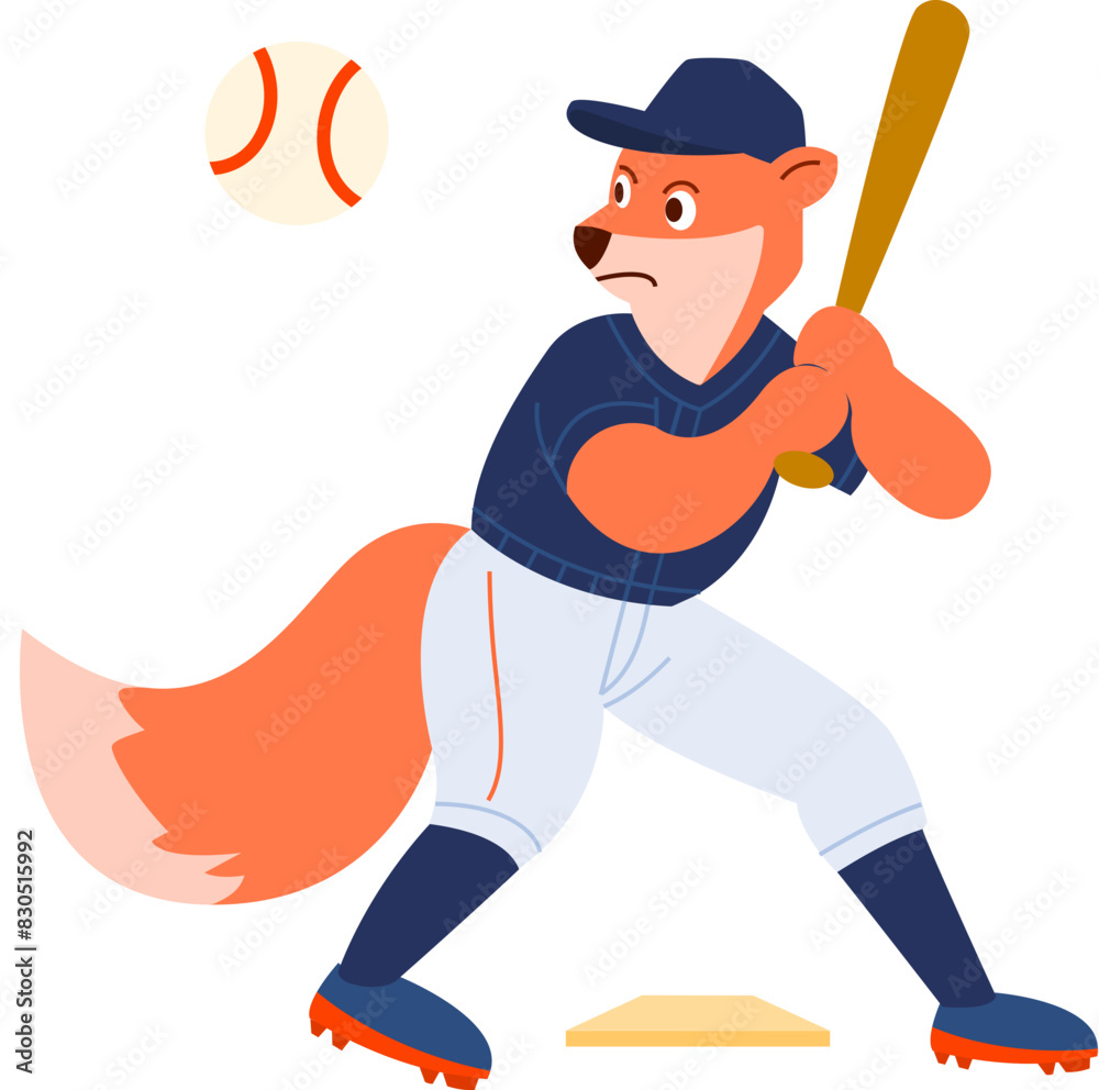 Cute fox playing with Baseball cartoon vector icon illustration. Animal Mascot concept illustration. Flat cartoon style Cute fox playing with Baseball cartoon vector icon illustration. Animal Mascot concept illustration. Flat cartoon style