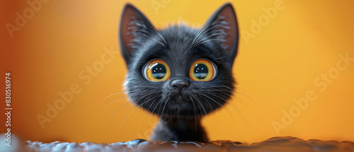 A cartoon cat with yellow eyes is looking at the camera © IonelV