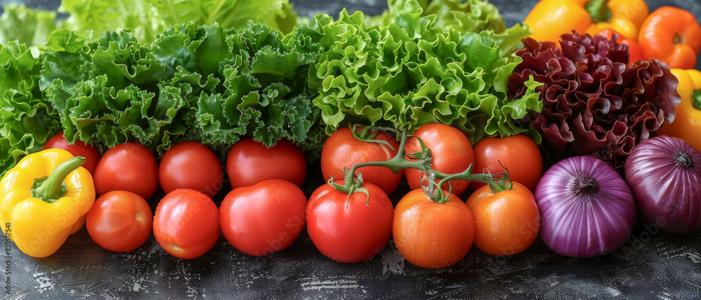 A variety of vegetables including tomatoes, onions A variety of vegetables including tomatoes, onions