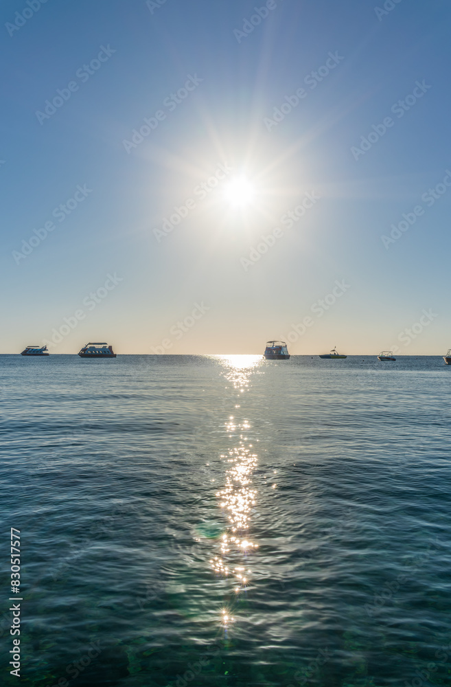 Fototapeta premium Sunrise over the sea. Panoramic seascape.