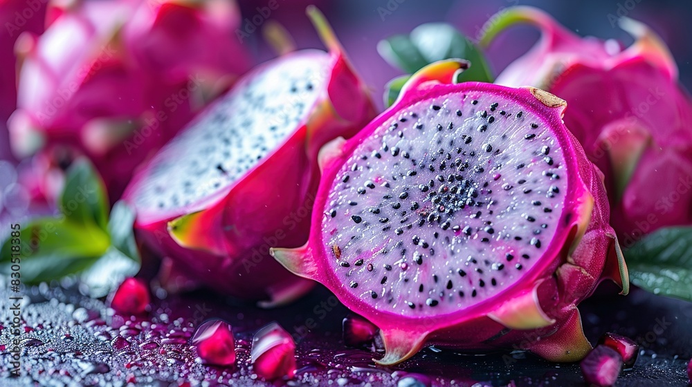 Close-up of Dragon Fruit with Droplets Close-up of Dragon Fruit with Droplets