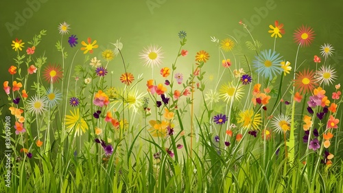 Set of Grass and Wildflower Vector.