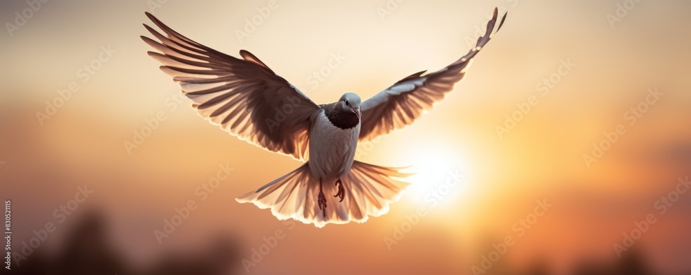 Bird spreading its wings at sunrise. Bird spreading its wings at sunrise.