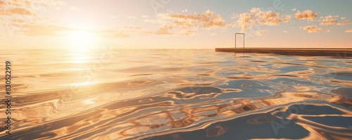 Golden hour at the beach with a gentle wave and a calm sky.