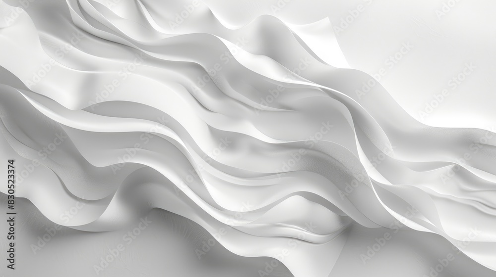 Fototapeta premium Abstract composition featuring flowing white wave surfaces on a clear background, evoking a sense of tranquility and elegance.