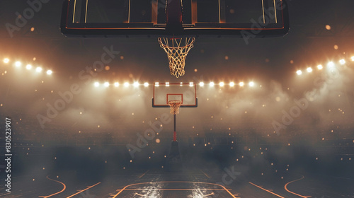 The basketball backboard shone brightly under the arena lights, its surface glistening with hope photo