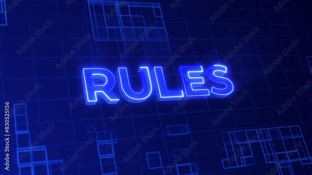 Rules word neon text effect for high tech digital presentation or HUD panels Rules word neon text effect for high tech digital presentation or HUD panels