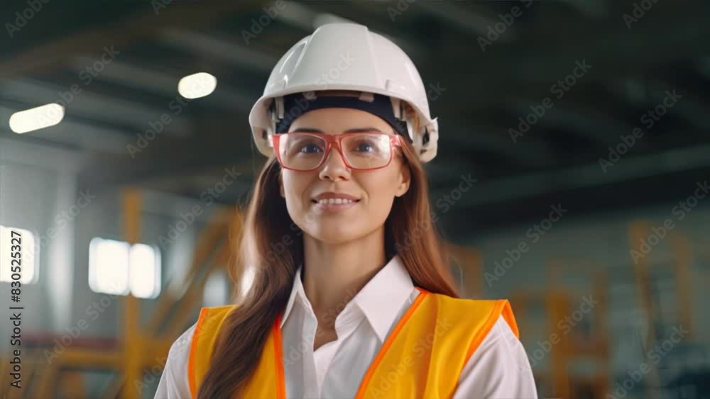Professional at construction site in hard hat and vest reviewing blueprints Professional at construction site in hard hat and vest reviewing blueprints