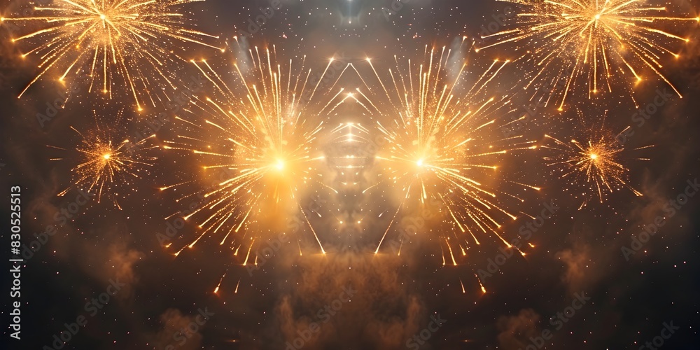 Fototapeta premium Captivating Golden Fireworks Display Reflecting in the Night Sky Creating a Mesmerizing of Light and Beauty