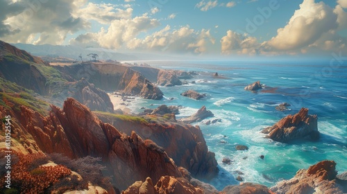 Stunning scenery of rock formations ocean beaches foliage and arid terrain photo