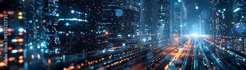 Pulsing Metropolis of Luminous Data Flows and Futuristic Urban Dynamism