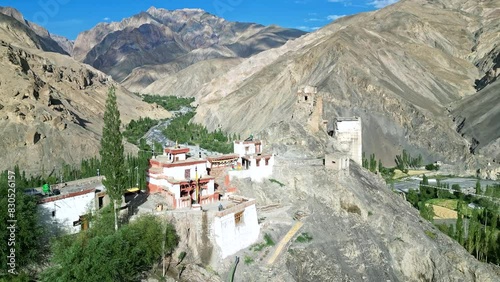 Wanla Buddhist Monastery, Zanskar from the air, Himalayas from drone, Tibet