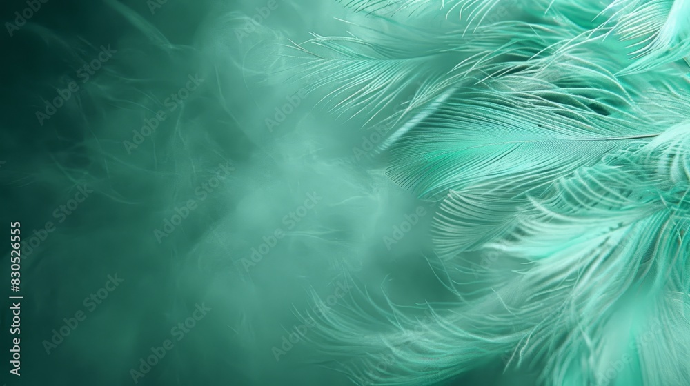 A tight shot of a feather against a green backdrop The bird's tail, slightly blurred, is depicted centrally in the image A tight shot of a feather against a green backdrop The bird's tail, slightly blurred, is depicted centrally in the image