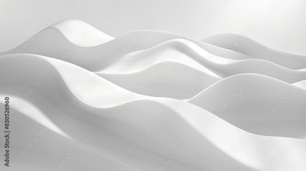 Fototapeta premium Abstract composition featuring flowing white wave surfaces on a clear background, evoking a sense of tranquility and elegance.