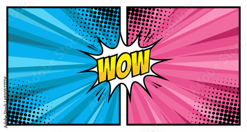 Comic lettering wow. Vector bright cartoon illustration in retro pop art style. Comic text sound effects.