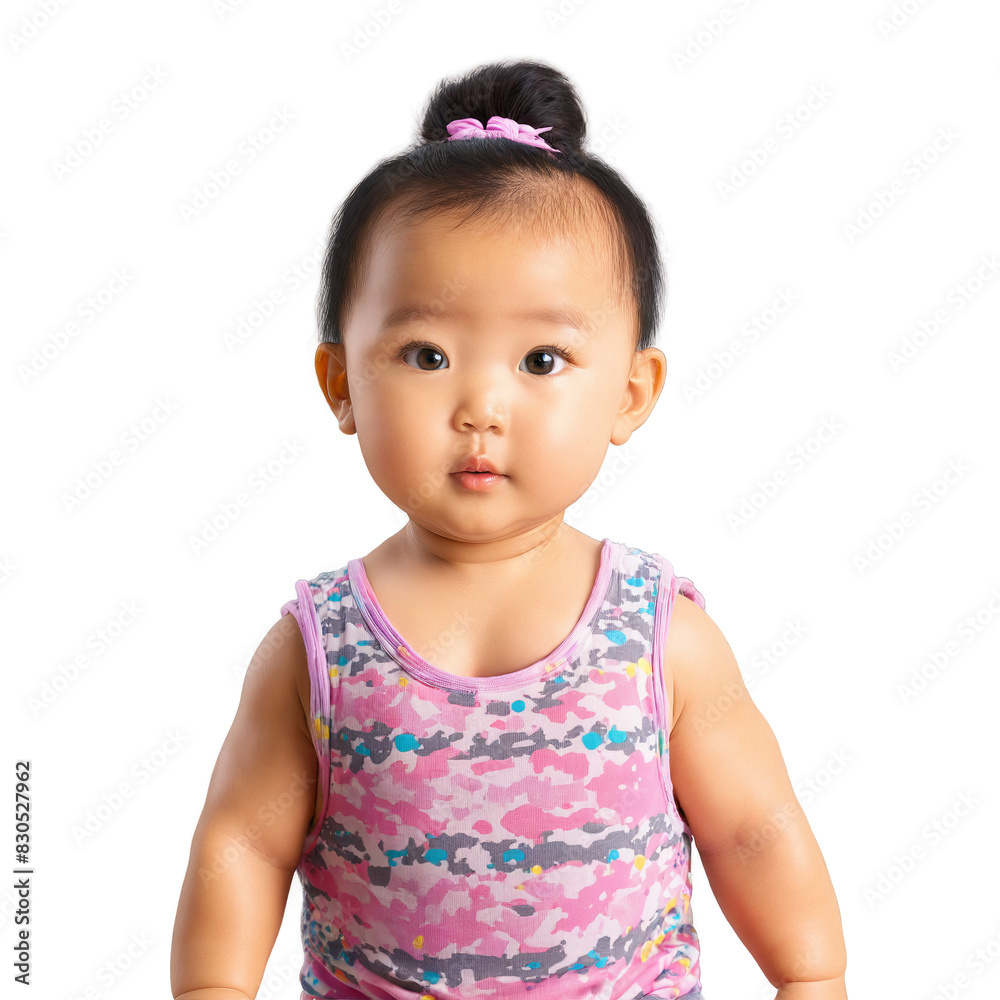 Mia an adorable Asian baby with rosy cheeks and curious eyes wearing a colorful onesie Mia an adorable Asian baby with rosy cheeks and curious eyes wearing a colorful onesie