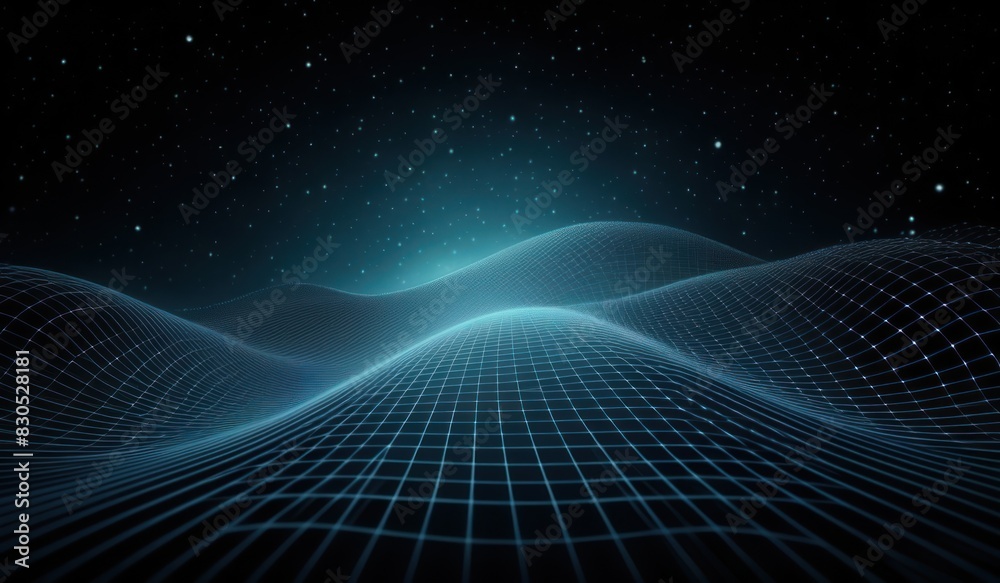 a blue wave of light in the dark with stars a blue wave of light in the dark with stars