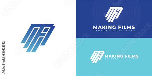 Abstract initial lines letter MF or FM logo in gradient blue color isolated on multiple background colors. The logo is suitable for architecture film logo design inspiration templates.