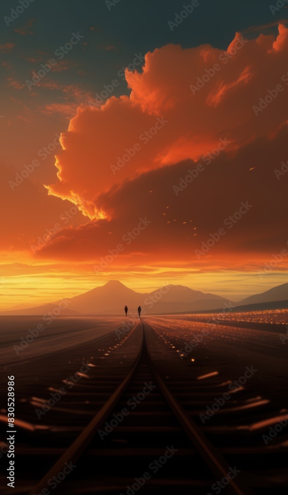 Fototapeta premium sunset over the railway