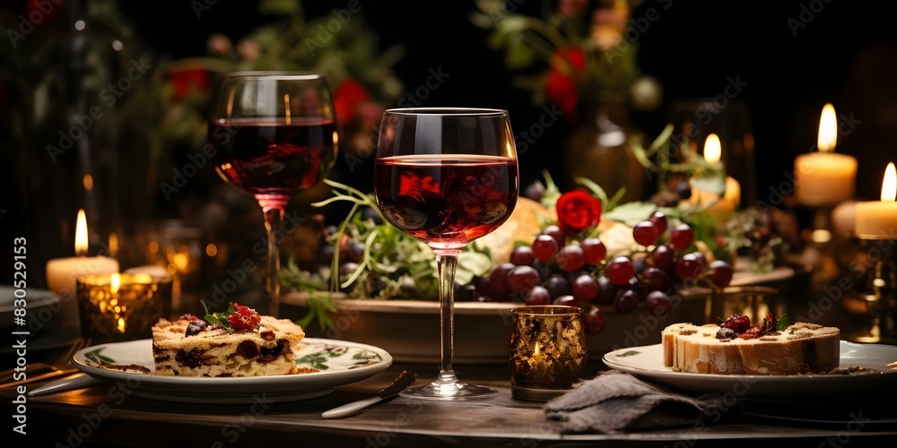 Elegant Festive Table Setting on a Dark Background. Concept Festive Table Setting, Elegant Decor, Dark Background, Holiday Dinner, Stylish Centerpieces