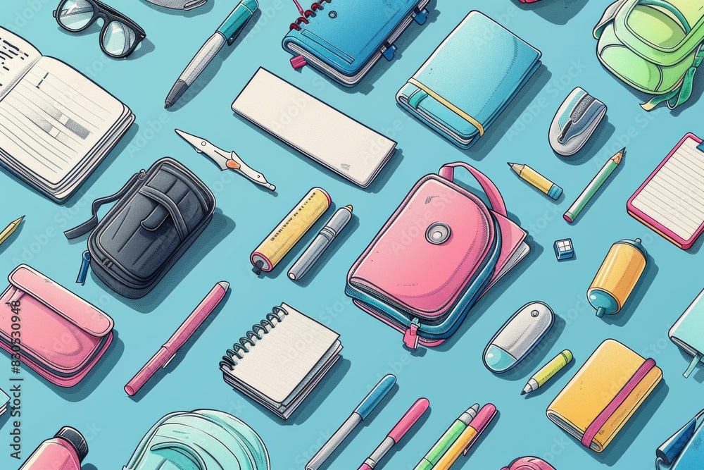Back to School Stationery seamless pattern background Back to School Stationery seamless pattern background