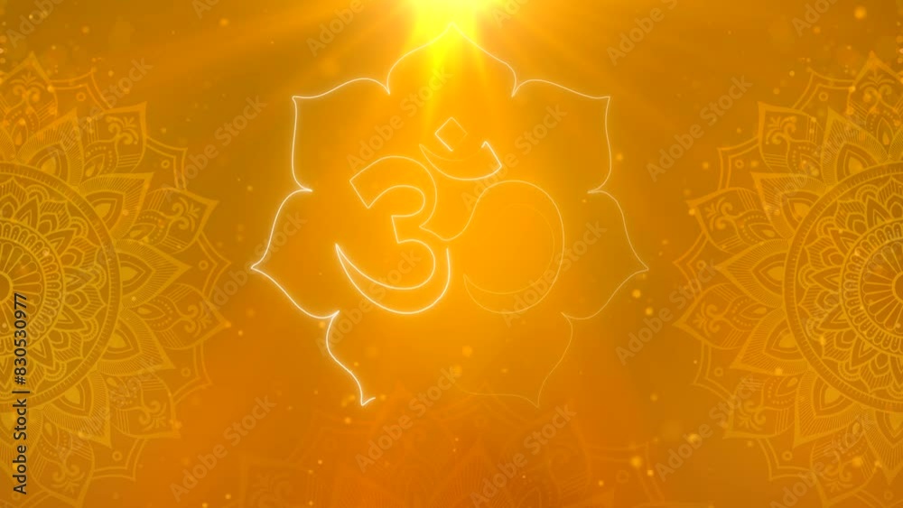 Divine Om symbol worship and prayer background with light rays, Bhakti background video, Mandala background animation