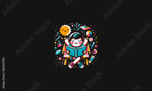 kids relax reading book vector flat design