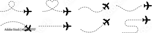 Plane path. Airplane flight. Plane trail.