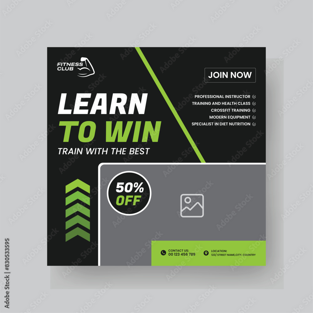 Fototapeta premium Gym and Fitness Social Media Post Template Design.