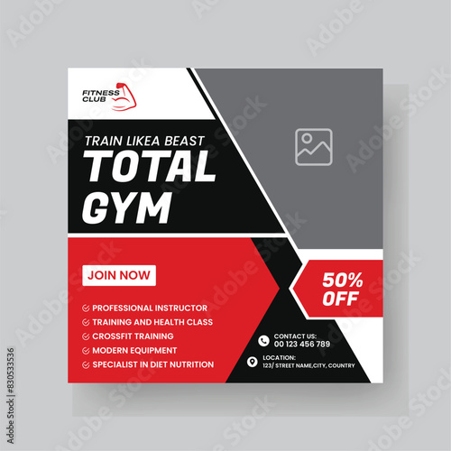 Gym and Fitness Social Media Post Template Design.