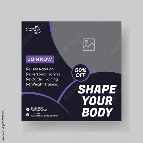 Gym and Fitness Social Media Post Template Design.