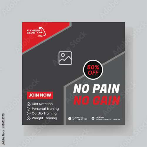 Gym and Fitness Social Media Post Template Design.