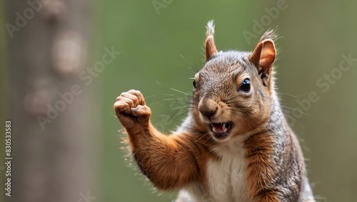 squirrel in the park raised squirrel fist  to fight