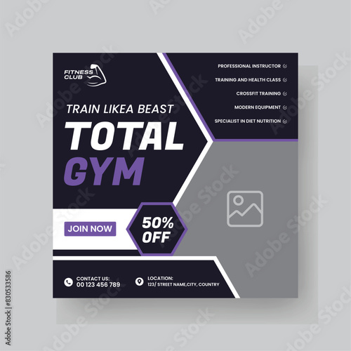 Gym and Fitness Social Media Post Template Design.