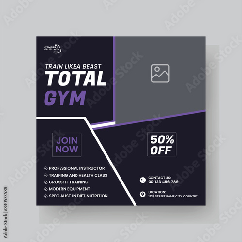Gym and Fitness Social Media Post Template Design.