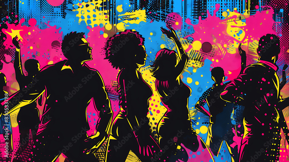Vibrant Dance Party with Colorful Splashes Vibrant Dance Party with Colorful Splashes
