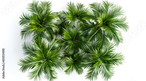 Areca palm Coconut palm trees from the top view isolated white background