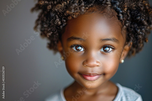 A little Black child with a gentle, joyful expression