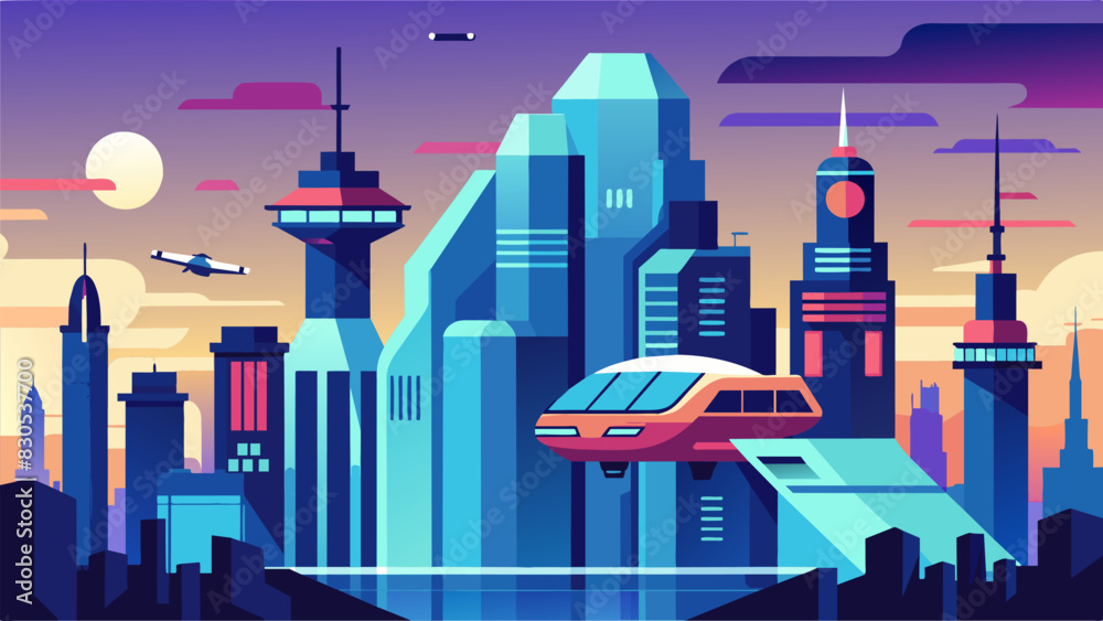 The city skyline was a symphony of light and movement with the flying taxis adding a futuristic touch to the traditional architecture.. Vector illustration