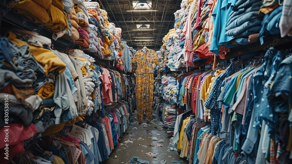 A pile of clothes is stacked in a store