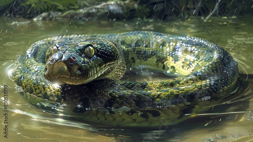 A snake is swimming in a body of water