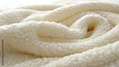  A close-up of a white blanket with a knotted design at its bottom