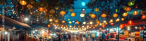 Wallpaper Mural Vibrant Night Market Atmosphere with Colorful Lanterns Illuminating an Urban Street Scene Torontodigital.ca