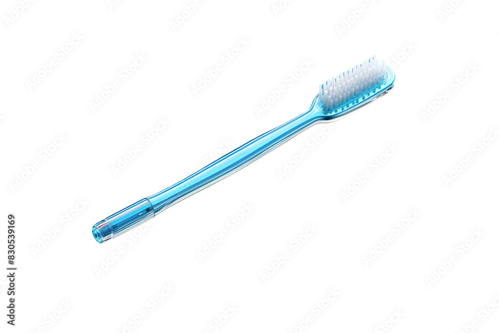 Bristles of the Sky: A Blue Toothbrush on a White Canvas on White or PNG Transparent Background.