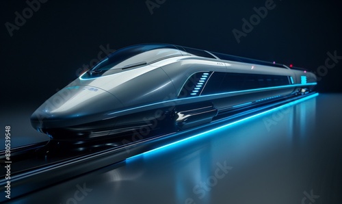 Futuristic High-Speed Train Gliding on Magnetic Tracks with Neon Lights